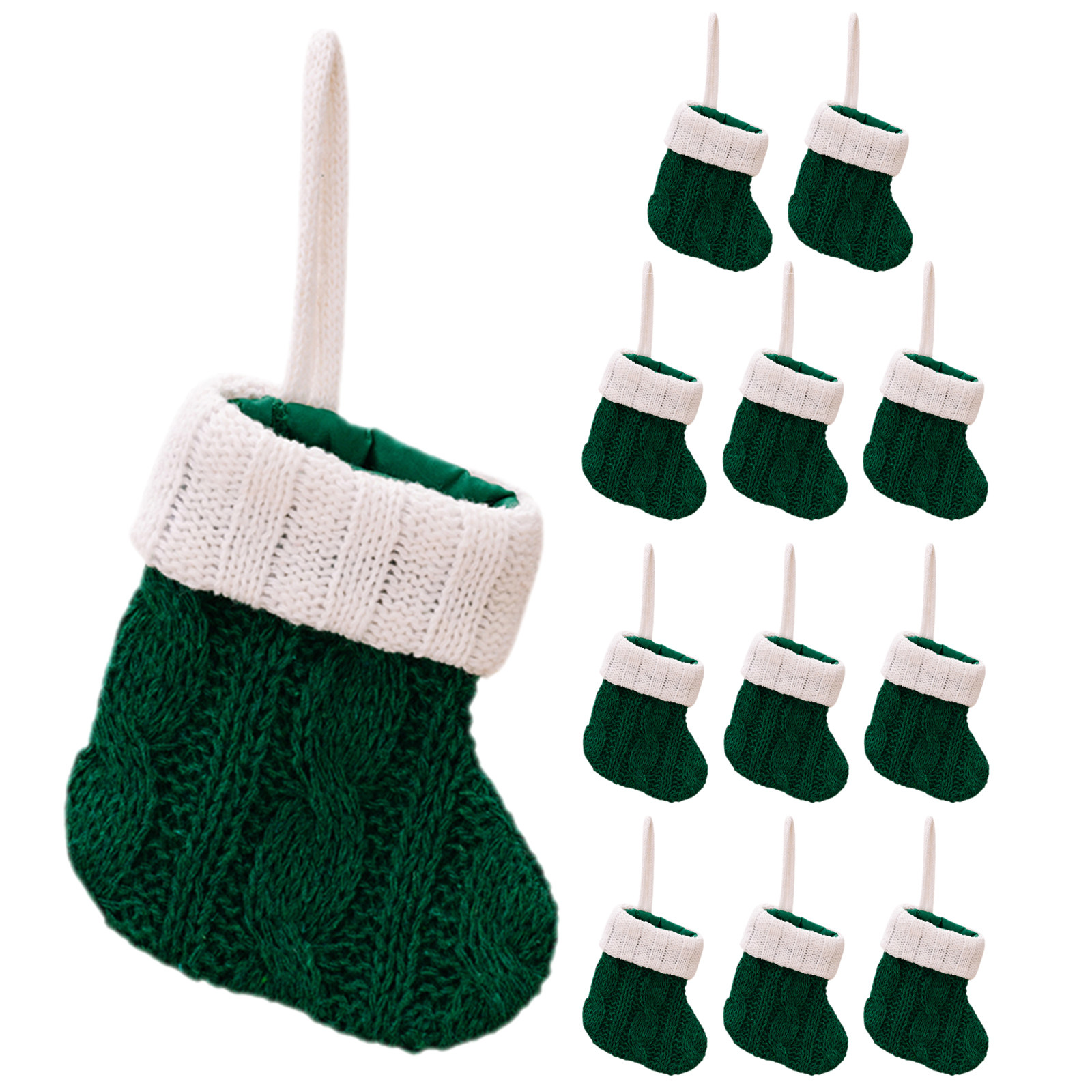 Christmas Stocking Hanging - 12 Adet Mini Örgü Noel Ağacı