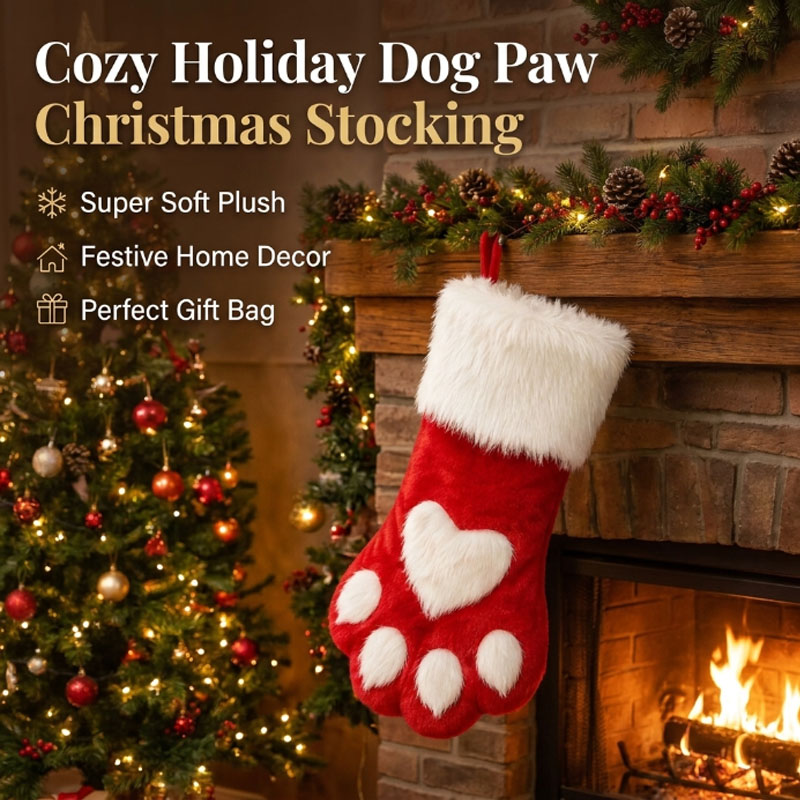 Christmas Stocking Hanging - Kışlık Peluş Köpek Pati Şeklinde Noel