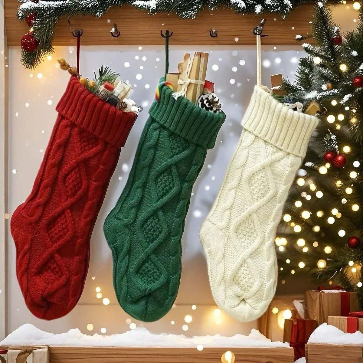 Christmas Stocking Hanging - 2026 Yeni Örgü Noel Çorabı Süsü,