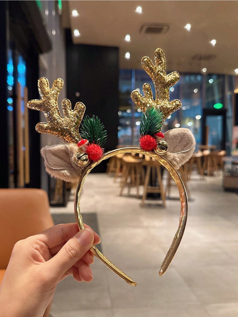 Reindeer Antlers Headband - 1 adet altın pullu mantar noel